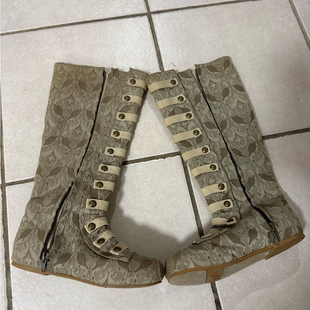 Joyfolie Tan Lace-Up Kids Boots - Picture 2 of 4